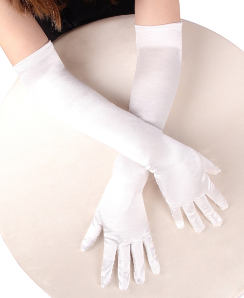 Gants longs blanc  en soie simulée